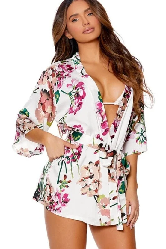 Charmeuse Kimono 3/4 Sleeves Robe With Belt