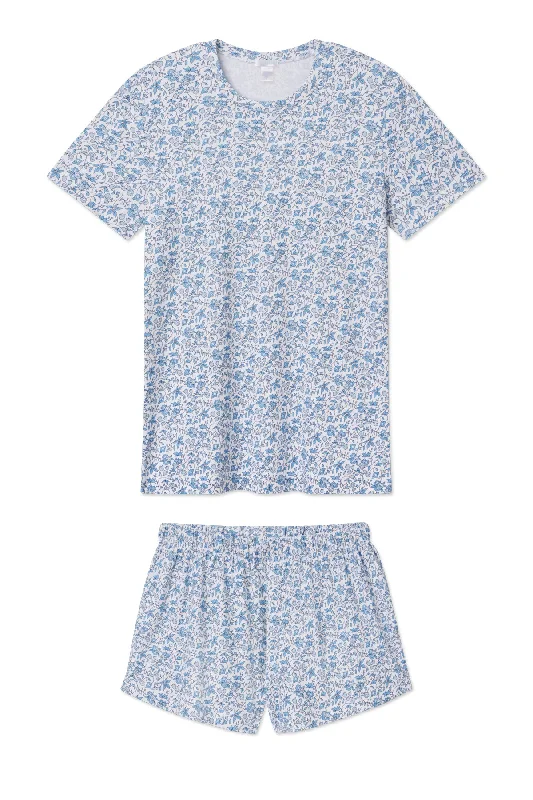 Pima Crew Shorts Set in Delft Blue Garden Floral