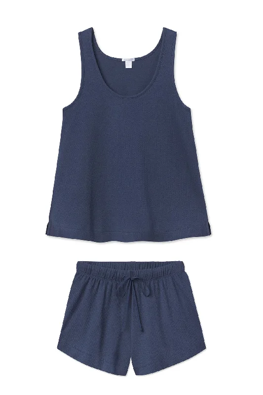 Pointelle Pajama Shorts Set in Navy