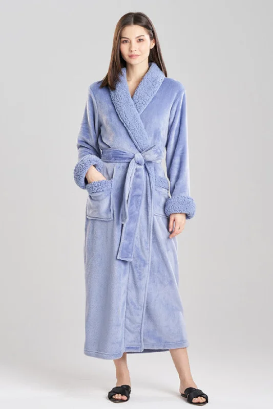 Plush Sherpa Long Robe in Ocean