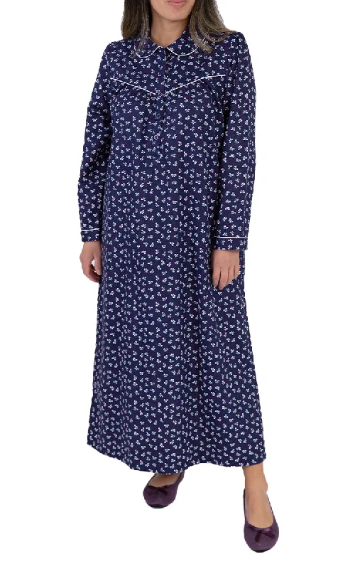 Schrank 100% Cotton Flannelette Nightgown With Collar in Navy SK612B