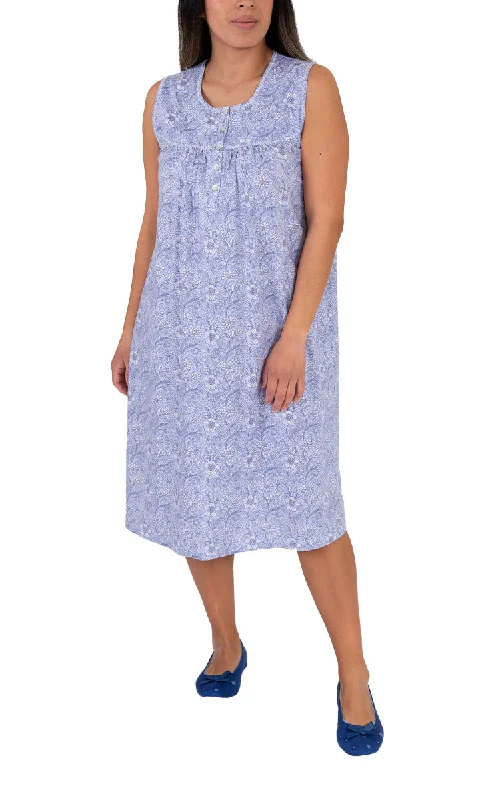 Schrank 100% Cotton Nightgown Sleeveless in Blue Indi SK418I