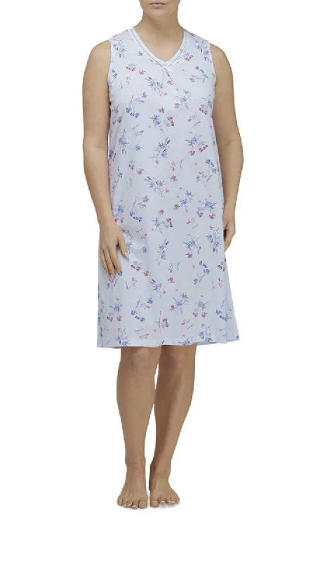 Schrank 100% Cotton Nightgown Sleeveless in Blue Floral Bianca SK299