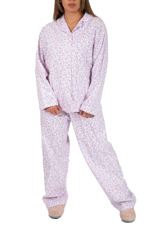 Schrank 100% Cotton Flannelette Pyjama with long Sleeve and Long Pant in Pink Floral Rita SK135