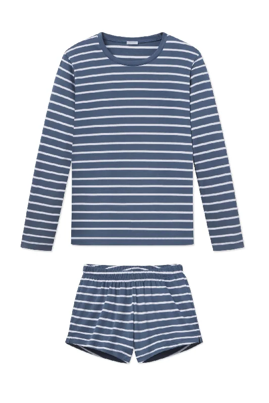 Pima Crew Long-Short Set in Sea Depth Anchor Stripe