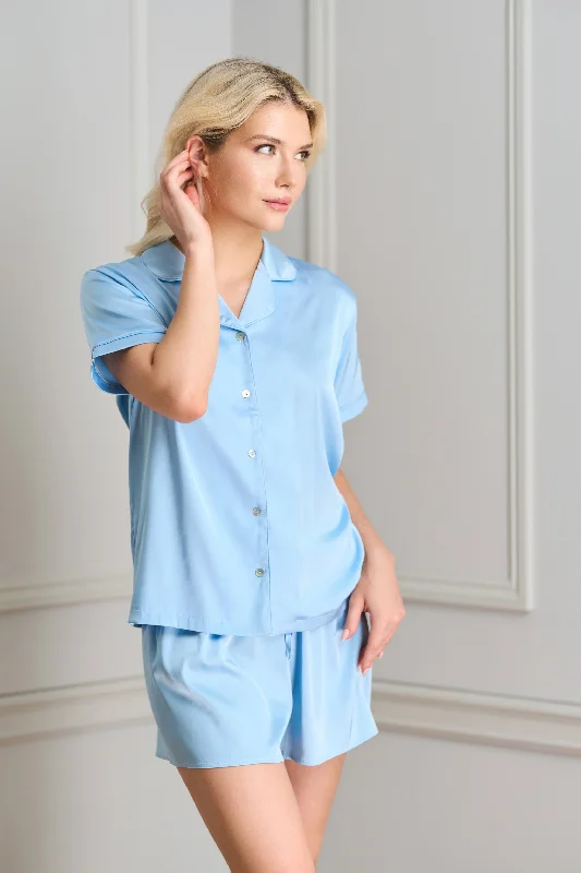 Powder Blue Charmeuse Shortie PJs