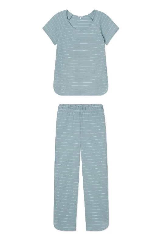 Pima Short-Long Set in Stone Blue Boating Stripe