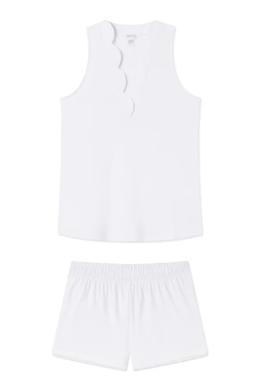 Pima Scallop Shorts Set in White