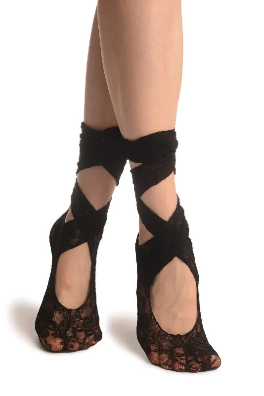 Black Stretch Lace Ballet Pointe Footies