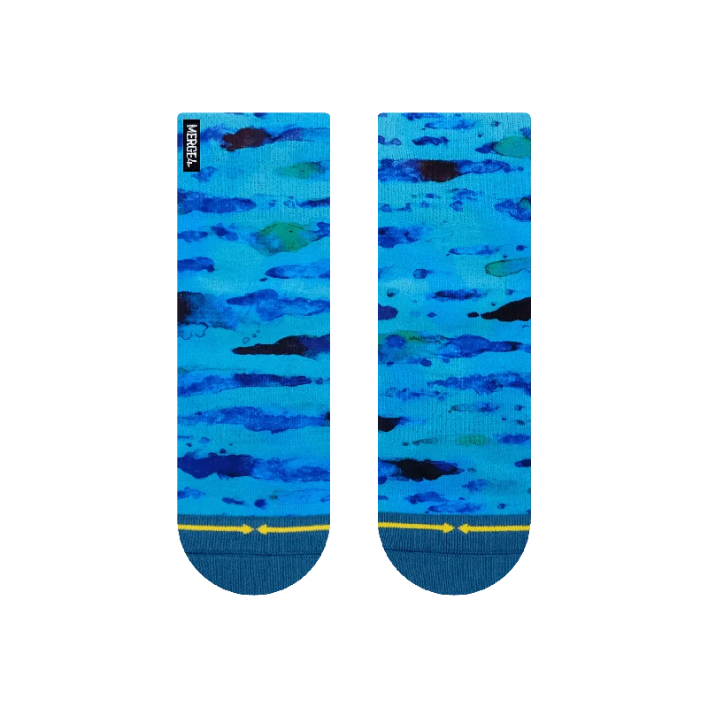 Blue Water Color Quarter Crew Socks