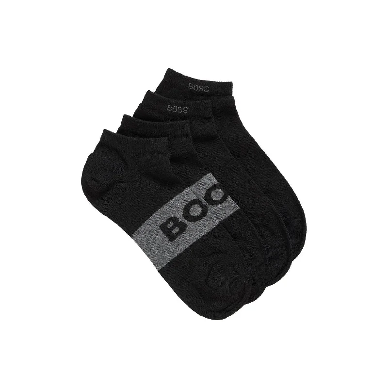 BOSS 2 Pack Quality Cotton Blend Logo Ankle Sock - Black