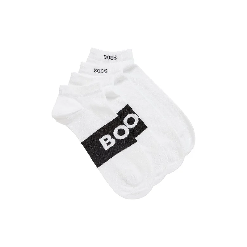 BOSS 2 Pack Quality Cotton Blend Logo Ankle Sock - White