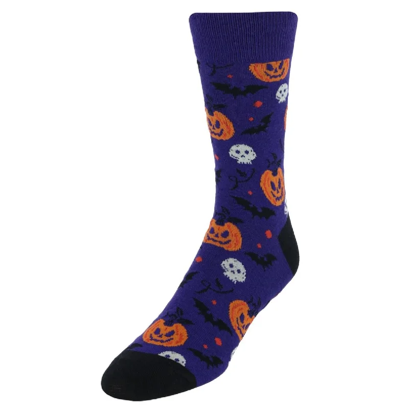 CTM® Men's Spooky Halloween Pumpkin Bats and Skull Novelty Socks (1 Pair)