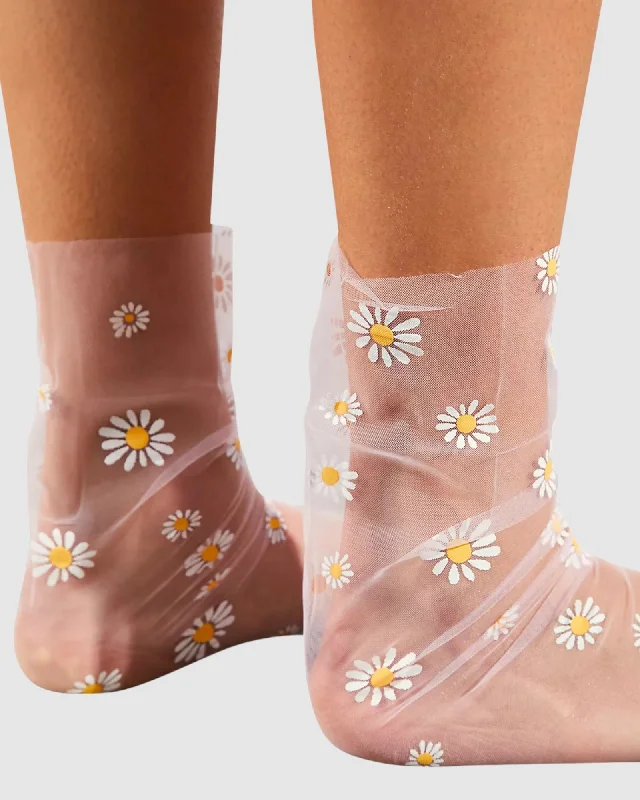 Daisy Tulle Socks - White