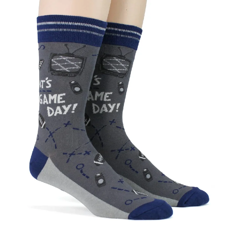 Game Day Blue Grey Men's Crew Socks