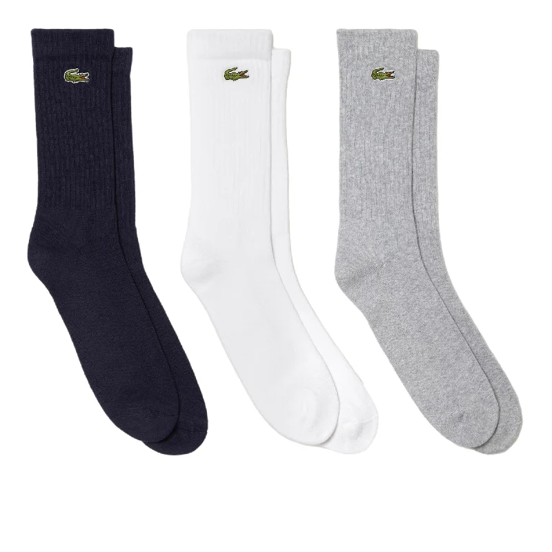 Lacoste Unisex SPORT High-Cut Socks 3 Pack - Grey Chine / White / Navy Blue