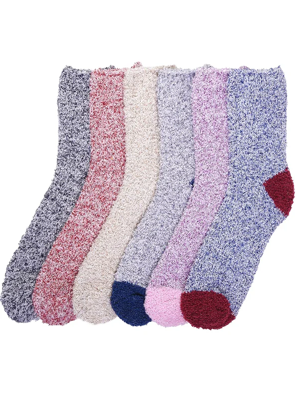 Ladies Two-Tone Colorful Marled Knit 6-Pack Fuzzy Socks