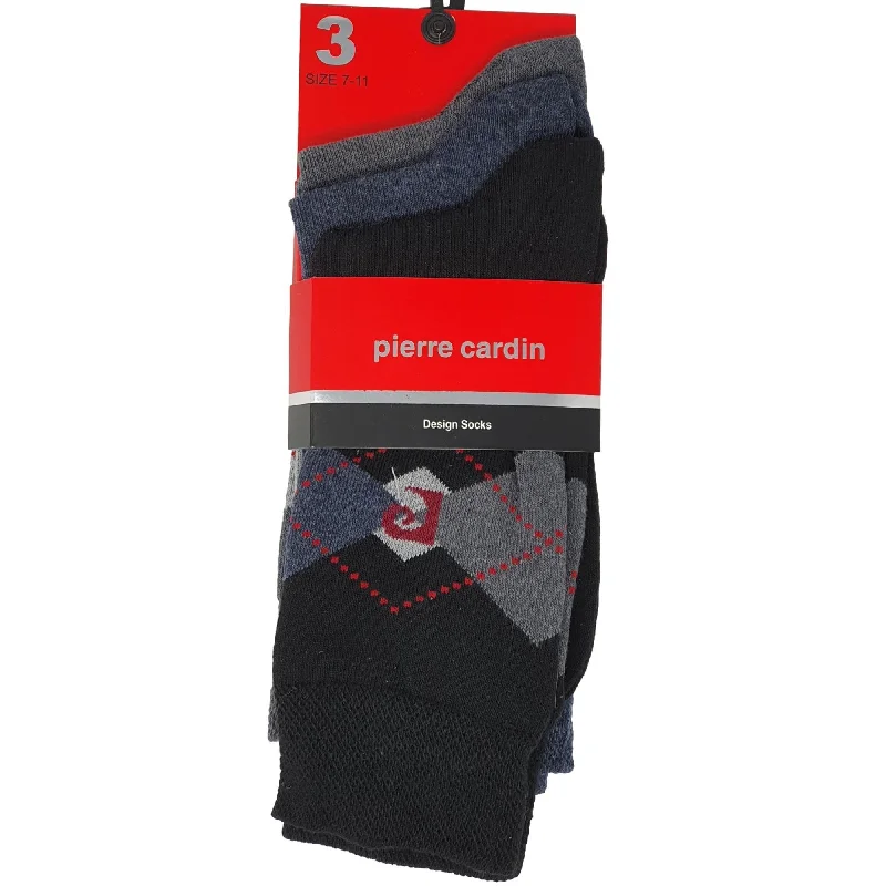 Pierre Cardin 3Pk Men'S Cotton Blend Argyle Design Socks - Grey/Blue