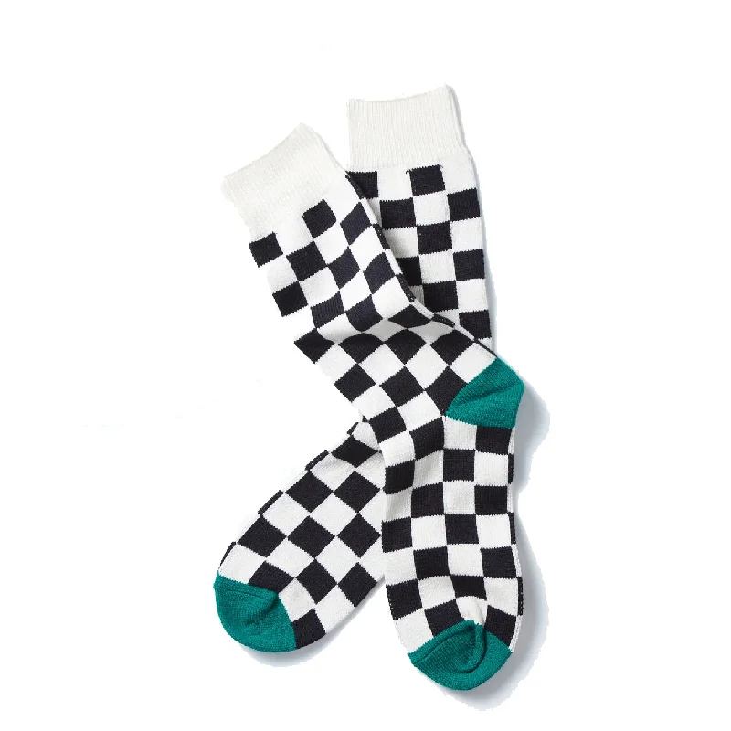 Rototo Checkerboard Sock Ivory / Black Green