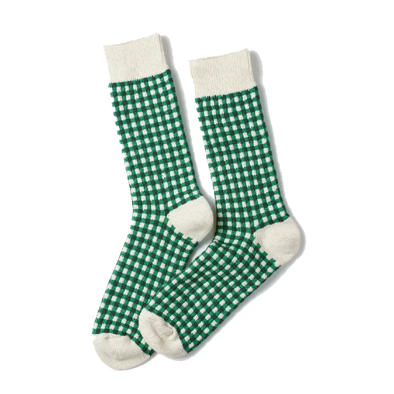 Rototo Jacquard Knit Gingham Sock Green