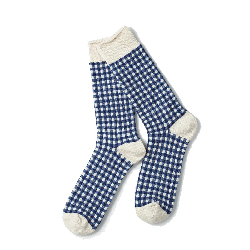 Rototo Jacquard Knit Gingham Sock Navy