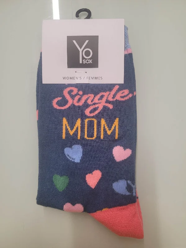 "Single Mom" Cotton Dress Crew Socks by YO Sox - Medium