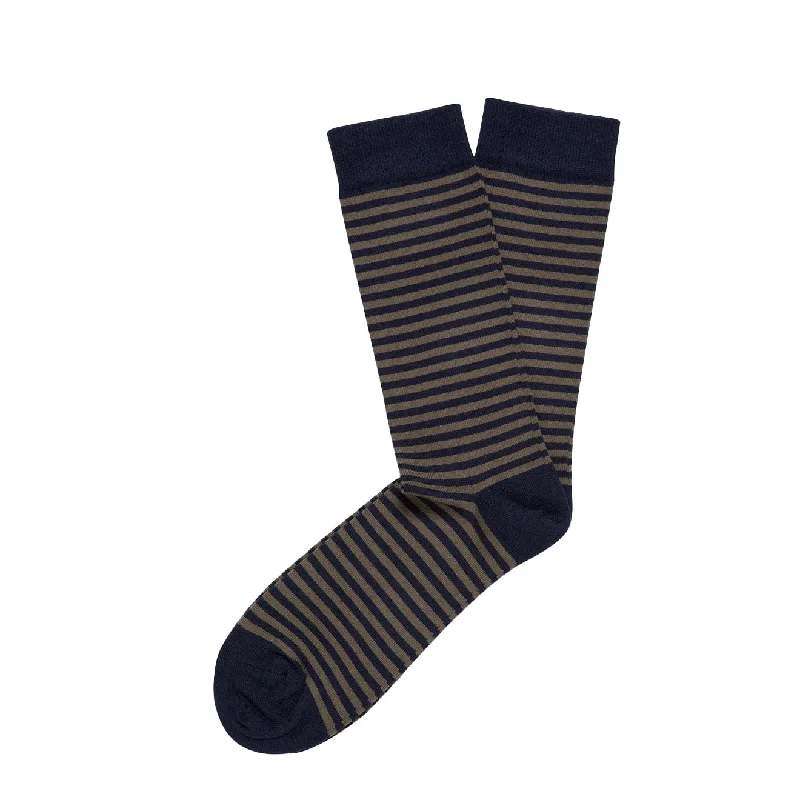 Sunspel Long Staple Cotton Socks Navy / Dark Moss English Stripe