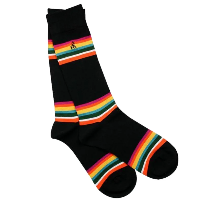 Swole Panda Mens Bold Striped Bamboo Socks - Black