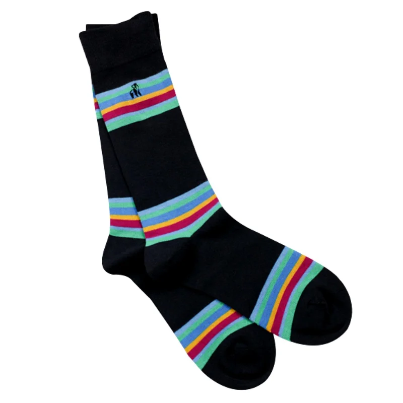 Swole Panda Mens Bold Striped Bamboo Socks - Navy