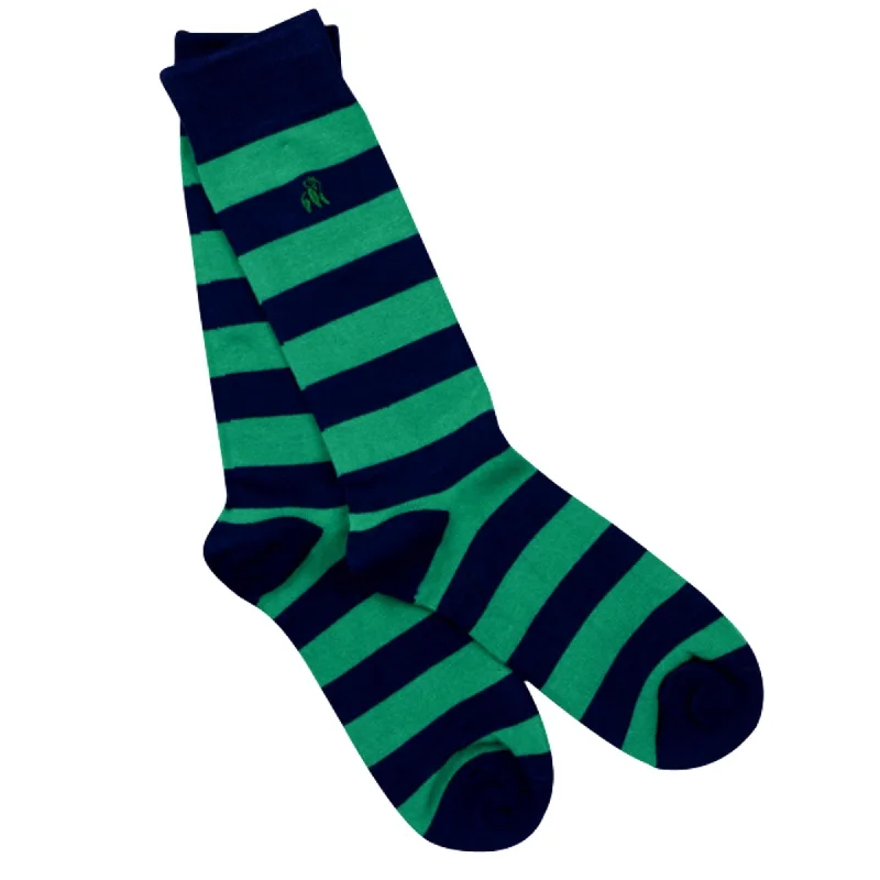 Swole Panda Mens Lime Green Striped Bamboo Socks - Green/Navy