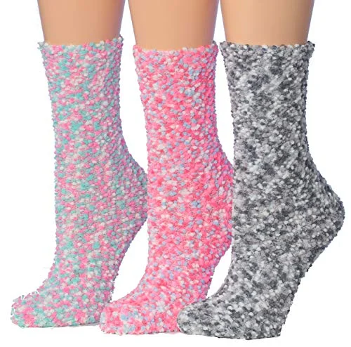 Tipi Toe Women's 3-Pairs Cozy Microfiber Anti-Skid Soft Fuzzy Crew Socks FZ20-B