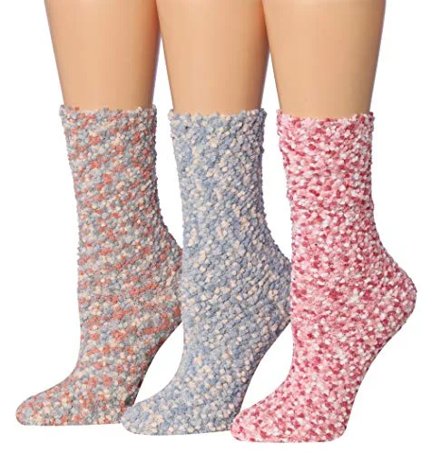 Tipi Toe Women's 3-Pairs Cozy Microfiber Anti-Skid Soft Fuzzy Crew Socks FZ29-A