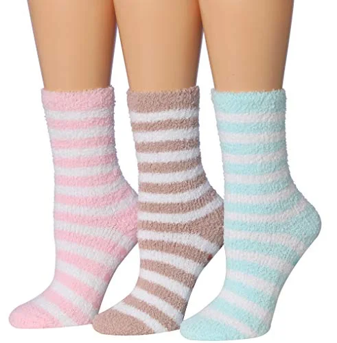 Tipi Toe Women's 3-Pairs Cozy Microfiber Anti-Skid Soft Fuzzy Crew Socks FZ31-B