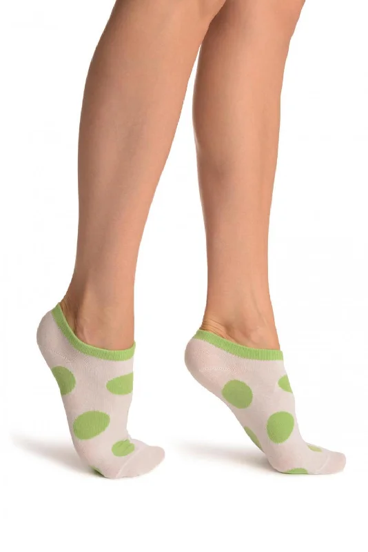 White With Large Green Polka Dot Footies Socks