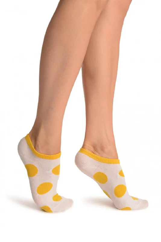 White With Large Yellow Polka Dot Footies Socks